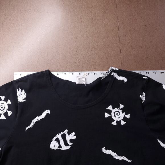 Red Ginger Dress Women XL Black White Short Sleeve Knee Length Boho Beachy VTG - Picture 4 of 10